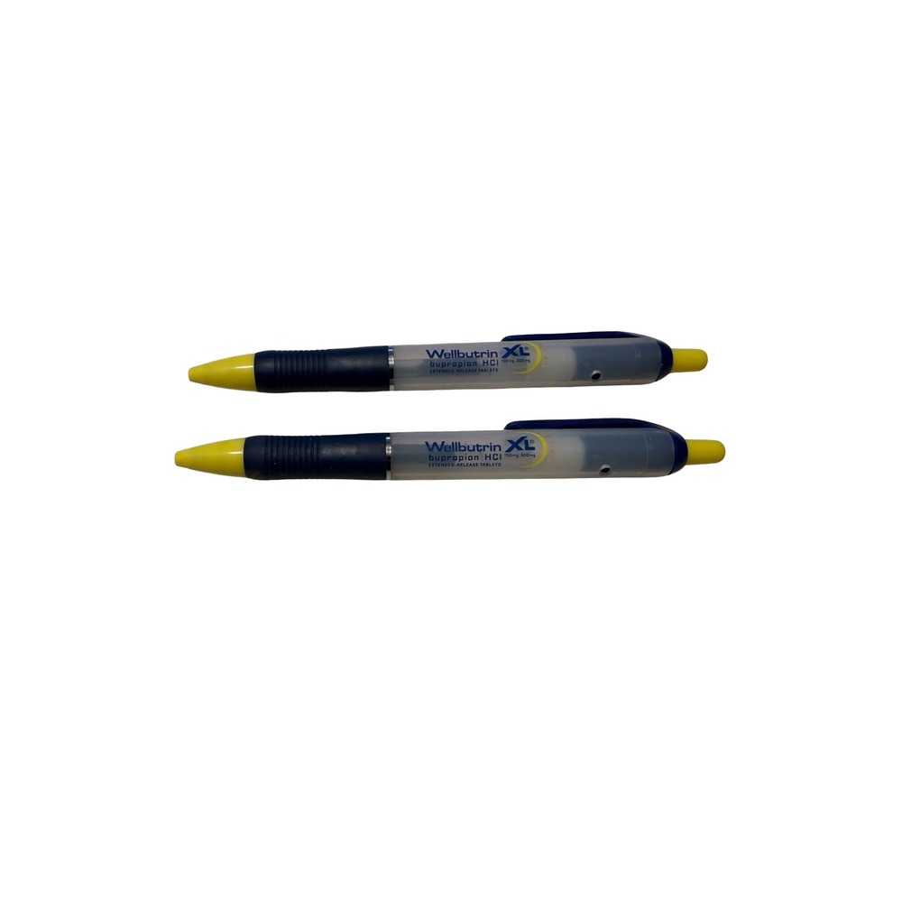 Lot of 2 Wellbutrin XL Pharmaceutical Advertising Retractable Pens Blue Yellow